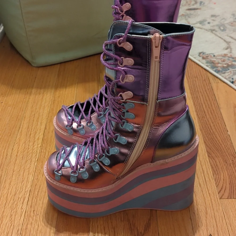 Sugar Thrillz Purple and Blue Heeled Boots - Picture 4 of 4